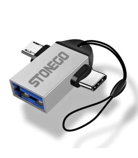 Adaptér OTG STONEGO Redukce 2 v 1, USB 3.0  Micro USB - USB C stříbrná