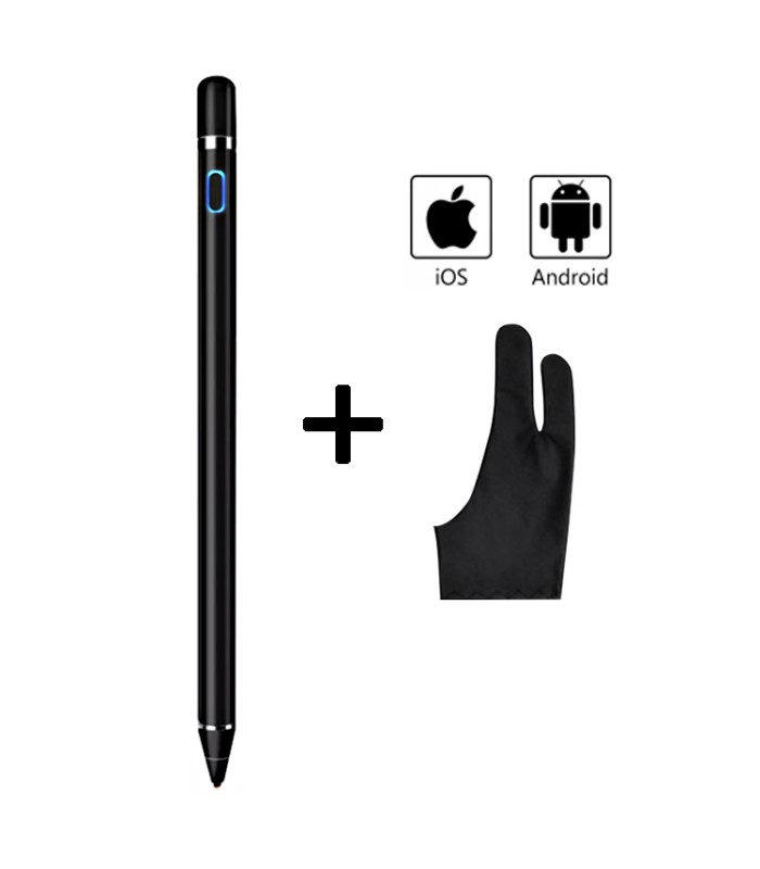 Aktivní stylus a dotykové pero pro mobily a tablety, černé + rukavice zdarma