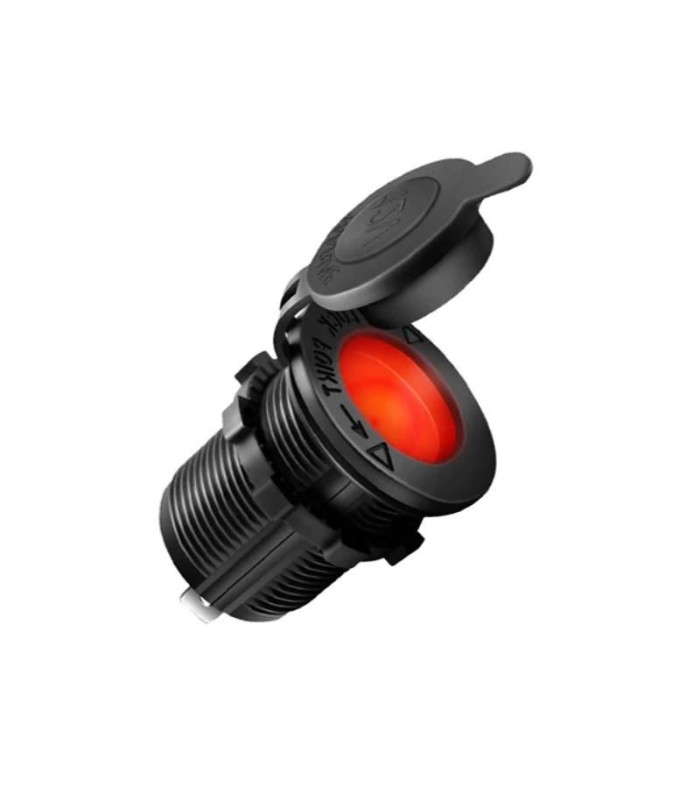 Voděodolná moto zásuvka 12V, červené podsvícení, ochranná krytka