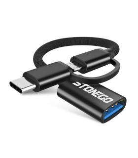 STONEGO 2v1 OTG redukce, kabel USB 3.0 Micro USB - Type C, černá barva, délka 18cm