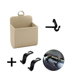 Závěsná kapsa do auta na mobil (Držák mobilu, držák na smartphone) + 2x držák poutko, krémová barva